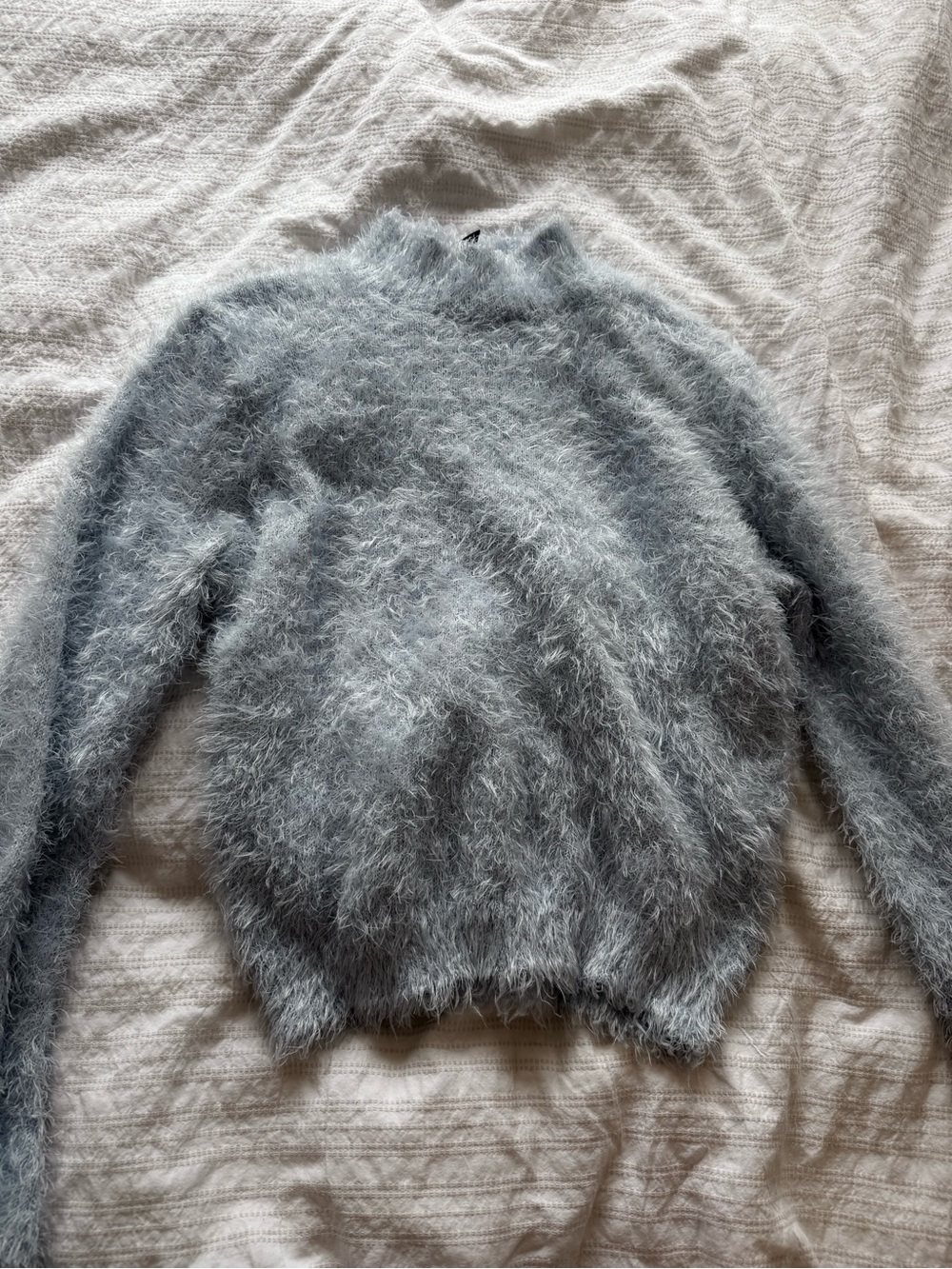 Divided Fuzzy Gray Cowl-Neck Sweater